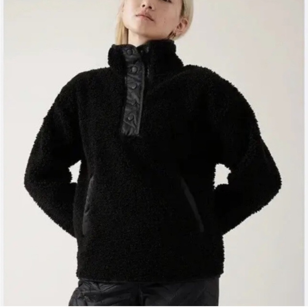 Athleta Black Sherpa Snap Sweatshirt